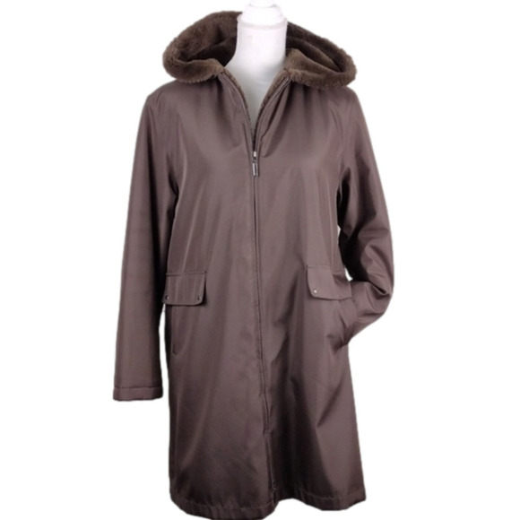 Gallery Dark Brown Long Sleeve Hooded Zipper Front Long Length Winter Coat - Picture 13 of 13